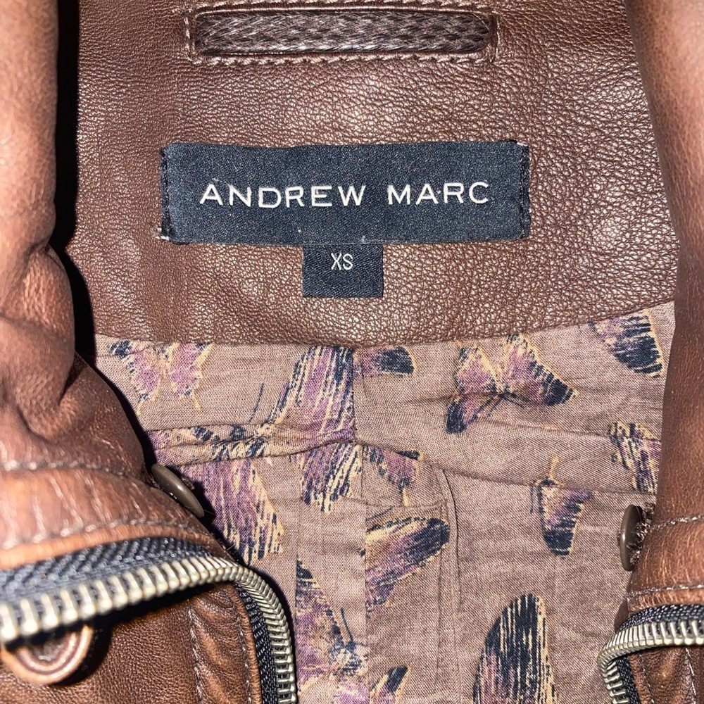 Andrew Marc Brown Leather Jacket with Detachable Fox Fur Collar, Women’s XS - Picture 9 of 11